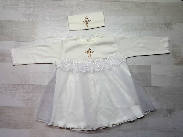 Платье крестильное с повязкой бежевое